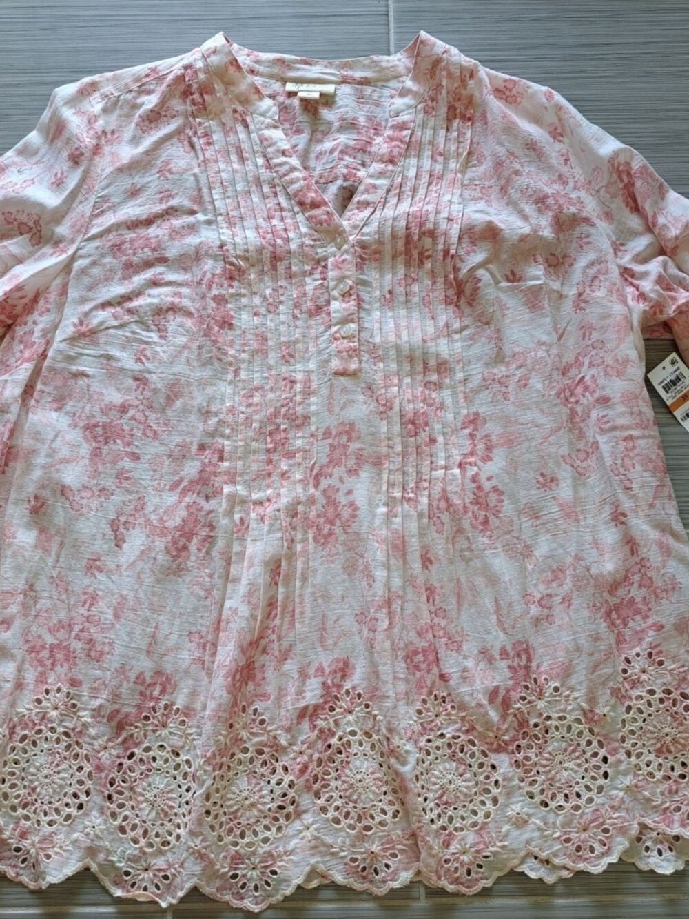 New 3XL Floral Style & Co Womens Button-Front Blouse Pleated Lace Cottagecore - Picture 10 of 12